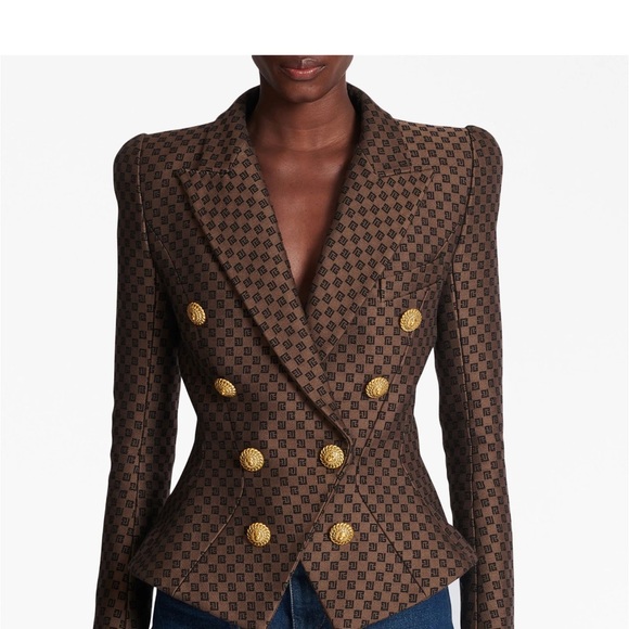 Balmain Brown Patterned Double-Breasted Blazer